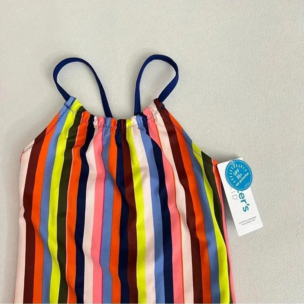 Carter's Kid Swim Suit One Piece Size 6 Multi-Colored Stripes Lined UPF 50+